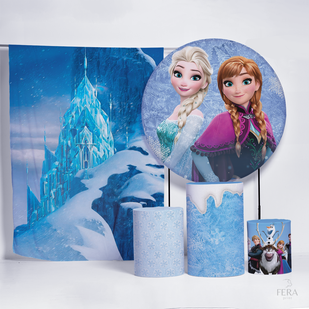 Kit Festa Casado 2 Painéis + Trio Capas Cilindro Frozen