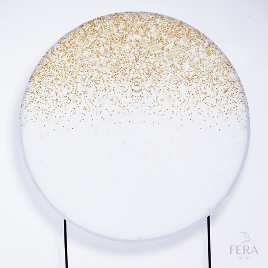 Painel Redondo Glitter Branco e Dourado Sublimado