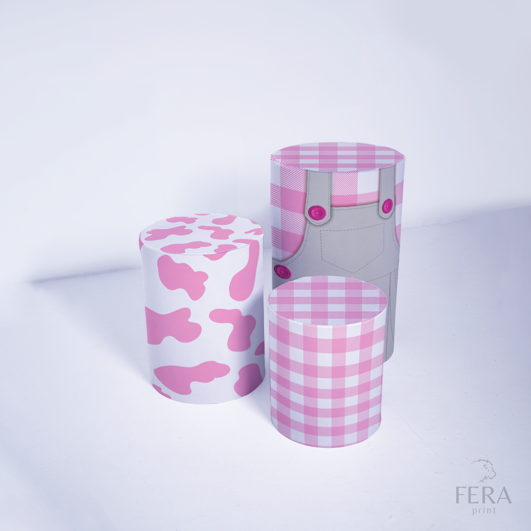 Kit Painéis + Trio Capa Cilindro Casado Fazendinha Rosa Sublimado