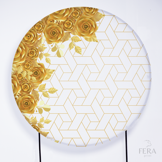 Painel Redondo Floral Dourado Sublimado