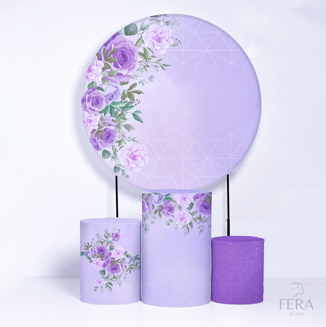 Kit Painéis + Trio Capa Cilindro Casado Floral Roxo Sublimado