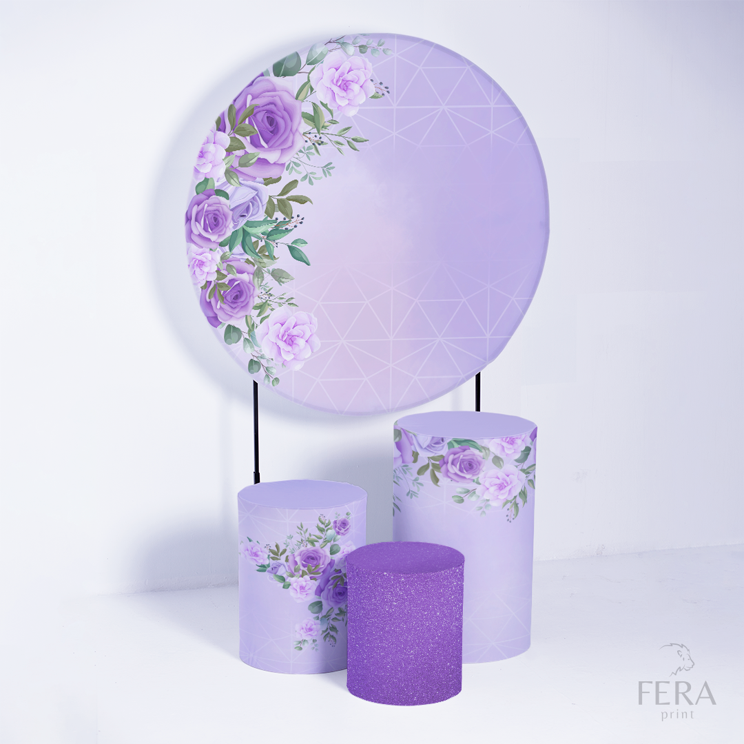 Kit Painéis + Trio Capa Cilindro Casado Floral Roxo Sublimado