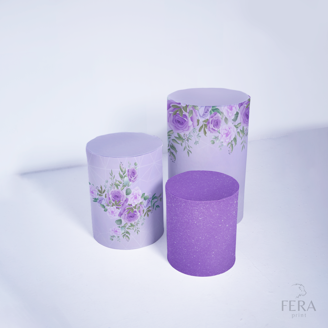 Kit Painéis + Trio Capa Cilindro Casado Floral Roxo Sublimado