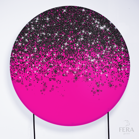 Painel Redondo Glitter Pink e Preto Sublimado