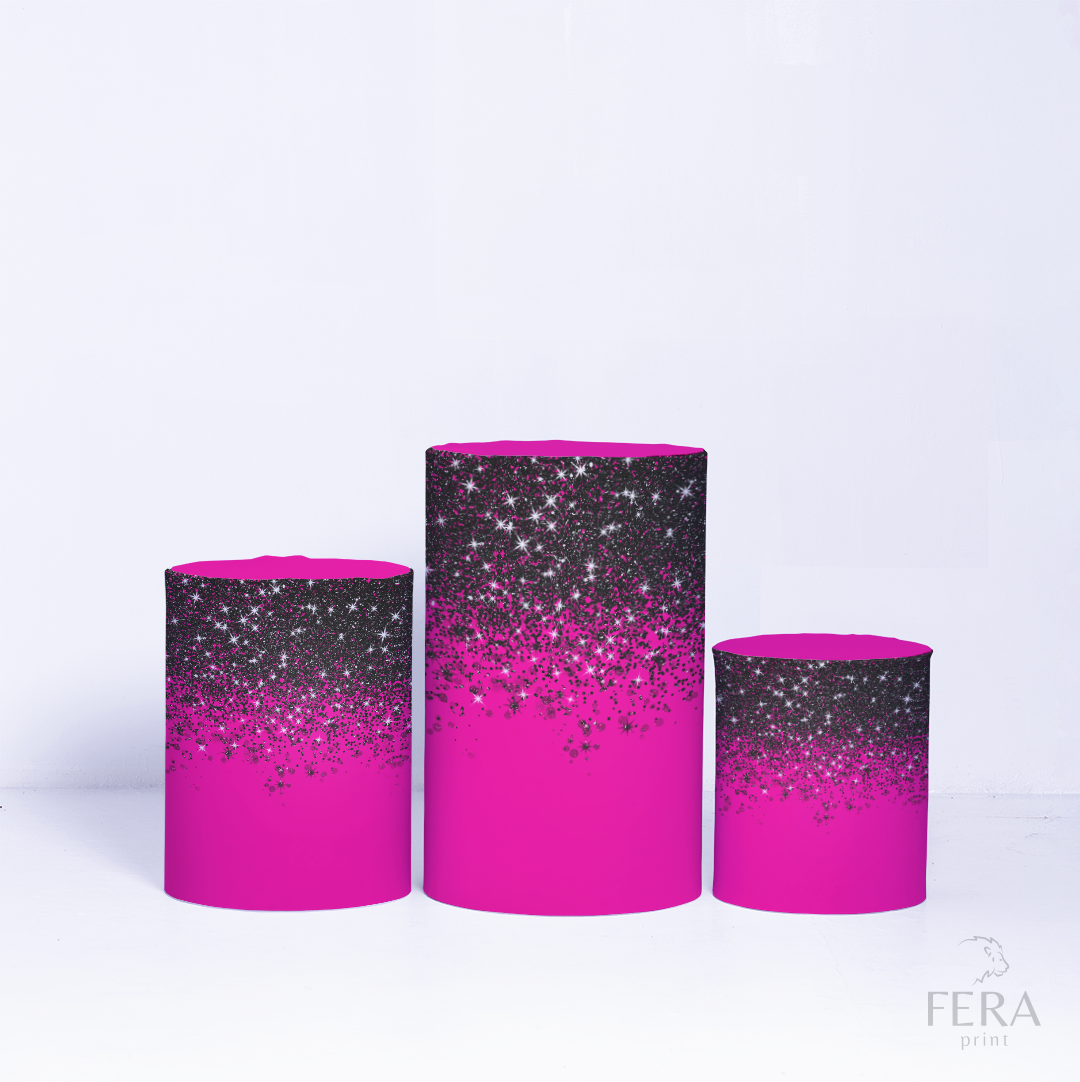 Trio Capa Cilindro Glitter Pink e Preto c/ Elástico