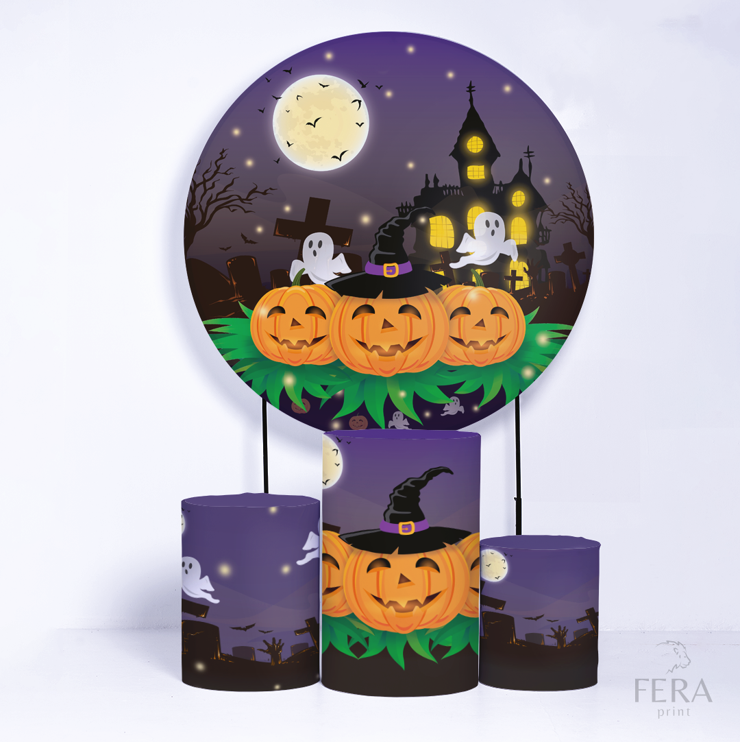 Kit Painéis + Trio Capa Cilindro Casado Halloween Sublimado