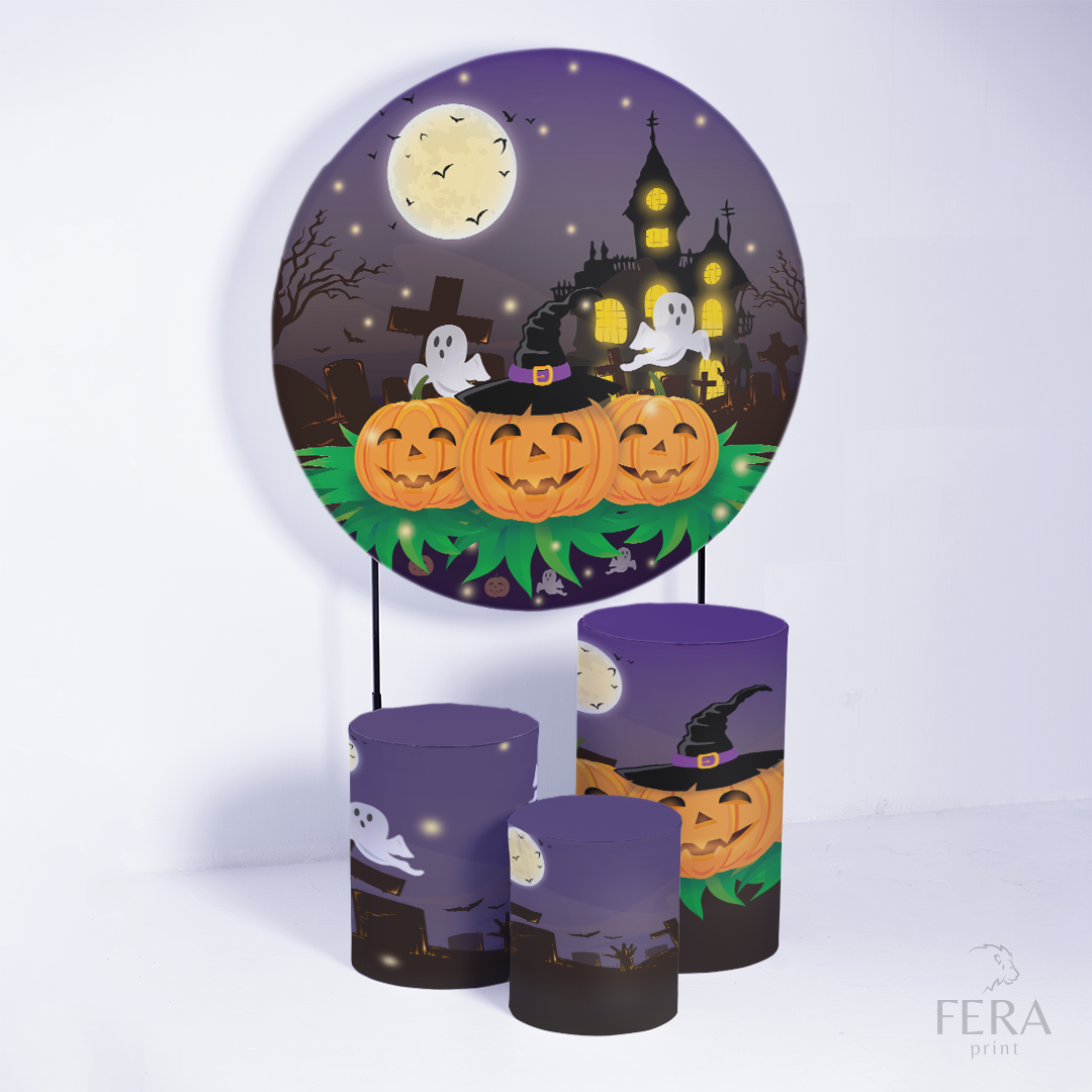 Kit Painéis + Trio Capa Cilindro Casado Halloween Sublimado