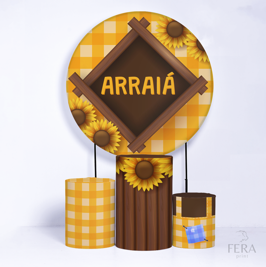 Kit Capa Cilindros + Capa Painel Festa Junina Arraiá Amarelo Sublimado