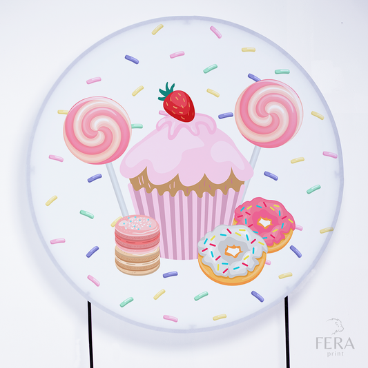 Painel Redondo Doce Cupcake Sublimado