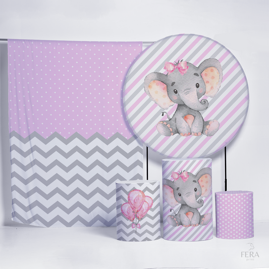 Kit Painéis + Trio Capa Cilindro Casado Elefante Rosa Sublimado