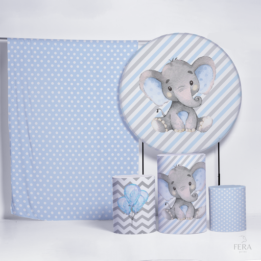 Kit Painéis + Trio Capa Cilindro Casado Elefante Azul Sublimado