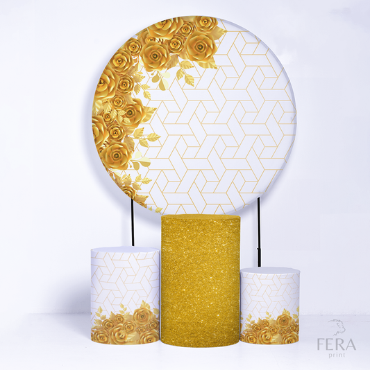 Kit Capa Cilindros + Capa Painel Floral Dourado Sublimado