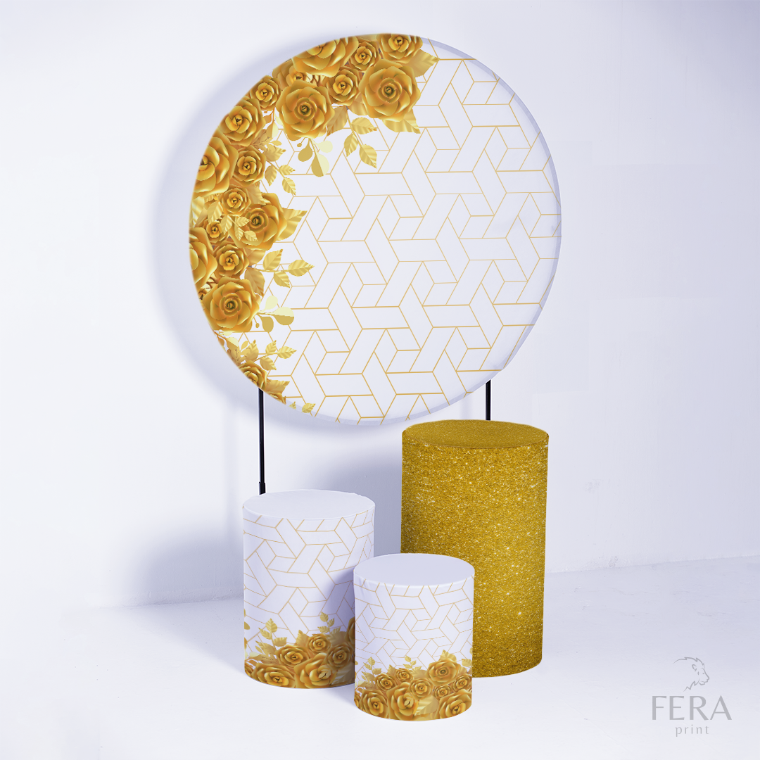 Kit Capa Cilindros + Capa Painel Floral Dourado Sublimado