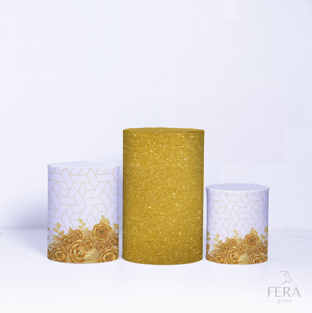 Kit Capa Cilindros + Capa Painel Floral Dourado Sublimado