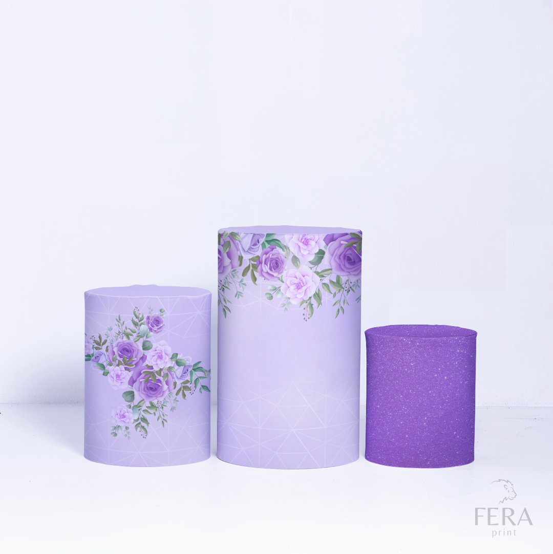 Kit Painéis + Trio Capa Cilindro Casado Floral Roxo Sublimado