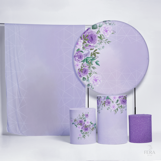 Kit Painéis + Trio Capa Cilindro Casado Floral Roxo Sublimado