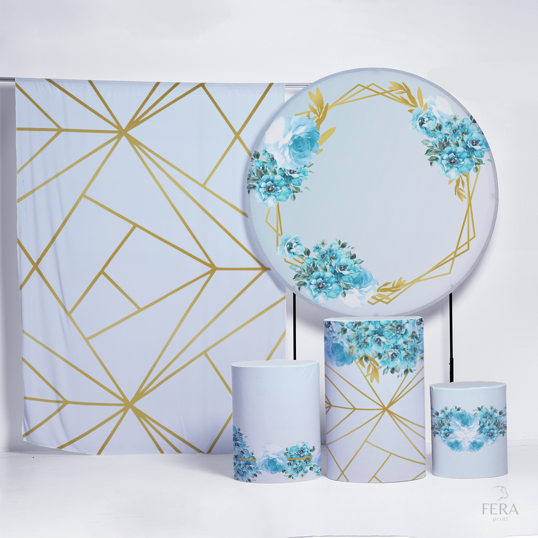 Kit Painéis + Trio Capa Cilindro Casado Floral Turquesa Sublimado