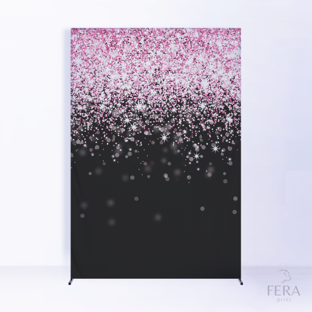 Painel Lateral Preto Glitter Rosa c/ Forro