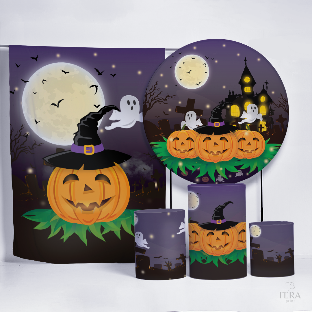 Kit Painéis + Trio Capa Cilindro Casado Halloween Sublimado