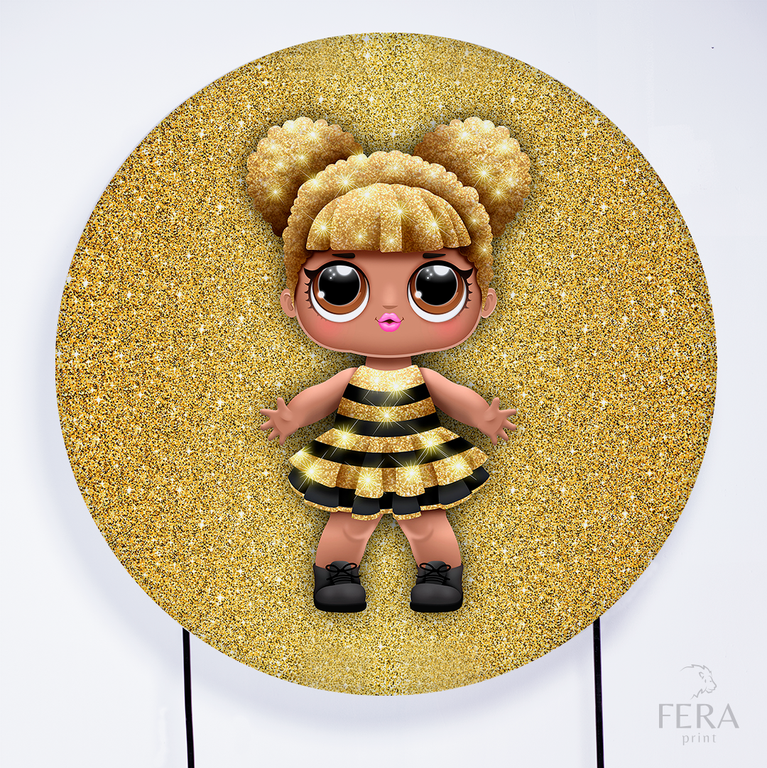 Painel Redondo Boneca Surprise Dourado Sublimado