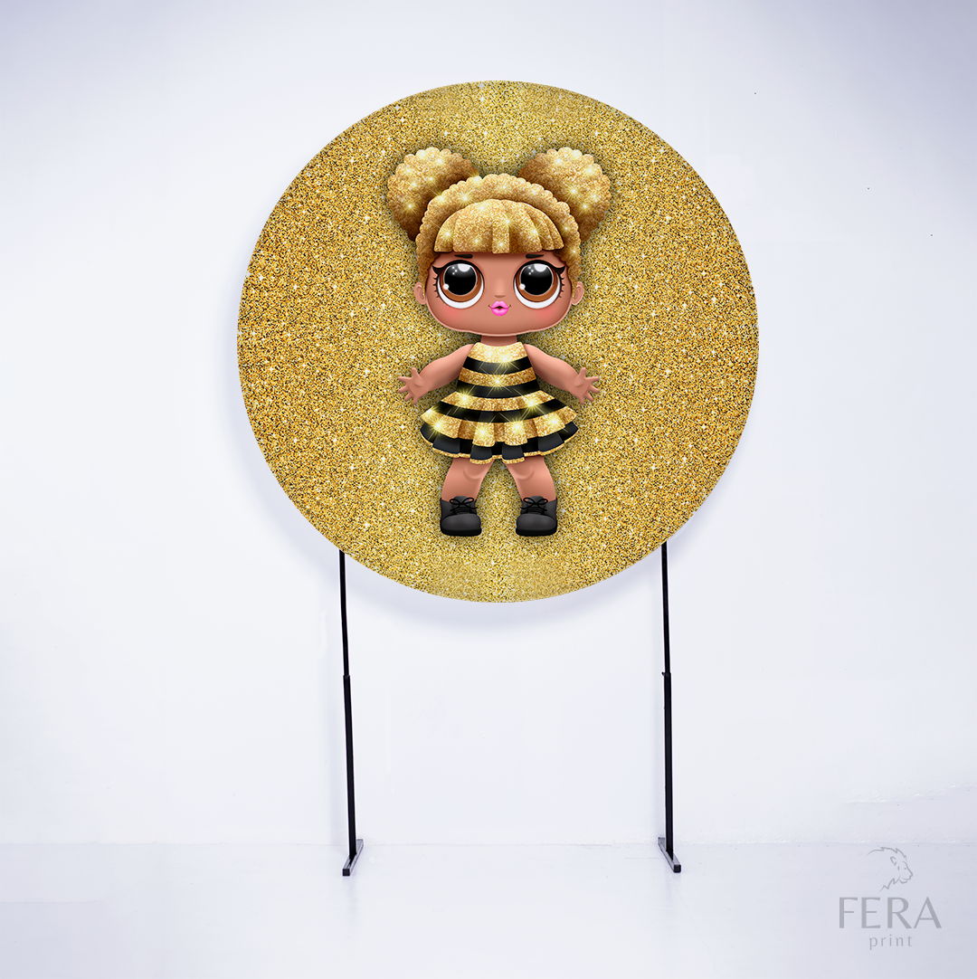 Painel Redondo Boneca Surprise Dourado Sublimado