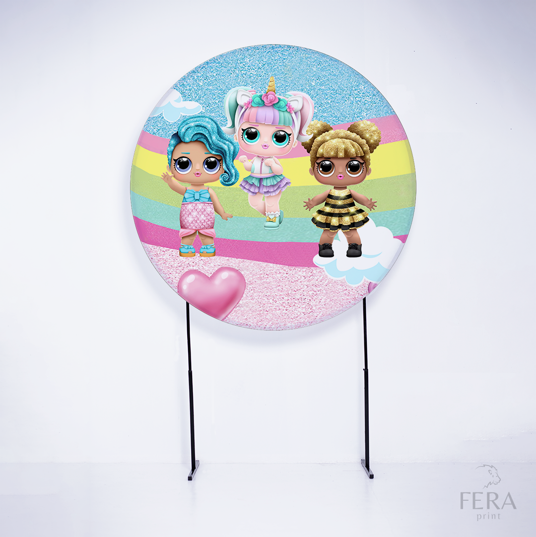 Painel Redondo Boneca Surprise Arco Iris Sublimado