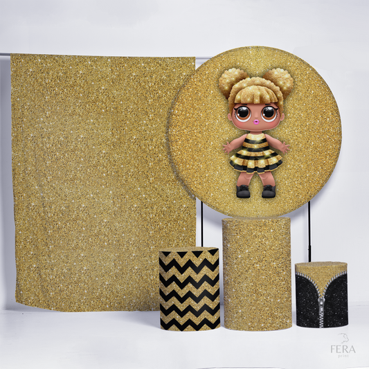 Kit Painéis + Trio Capa Cilindro Casado Bonequinhas Dourado Sublimado