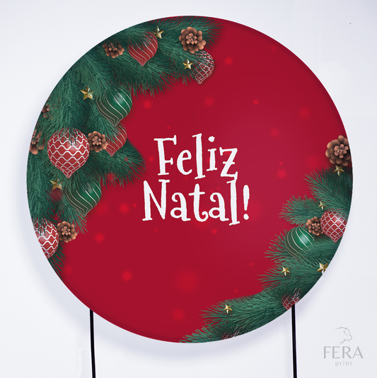 Painel Redondo Feliz Natal Vermelho Sublimado