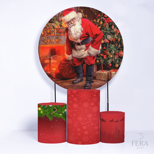 Kit Capa Cilindros + Capa Painel Natal Papai Noel Sublimado