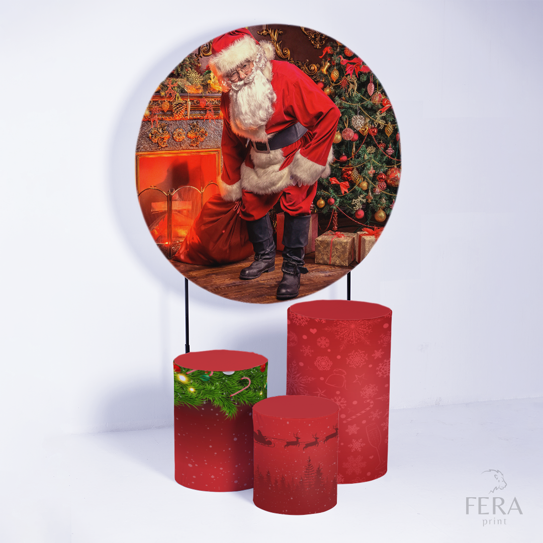 Kit Capa Cilindros + Capa Painel Natal Papai Noel Sublimado