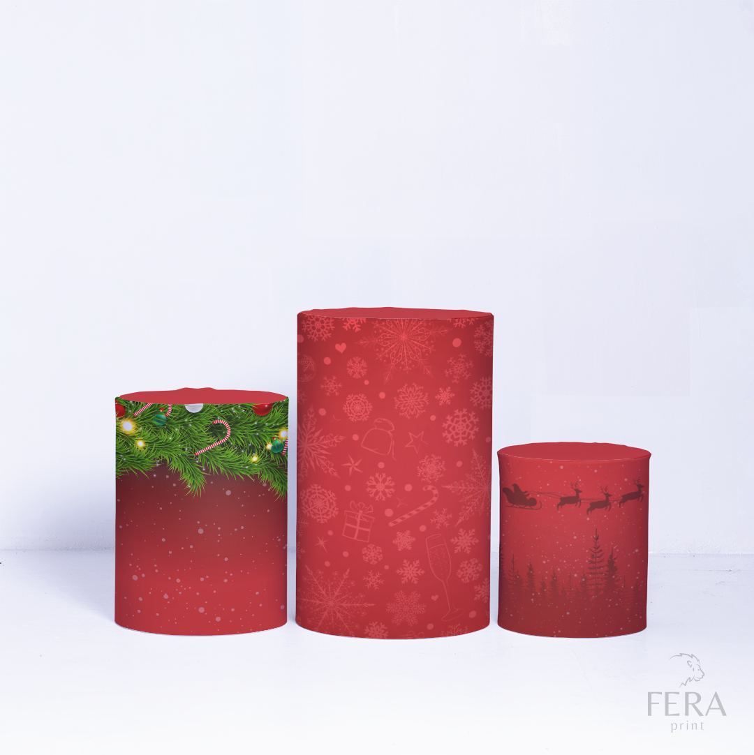 Kit Capa Cilindros + Capa Painel Natal Papai Noel Sublimado