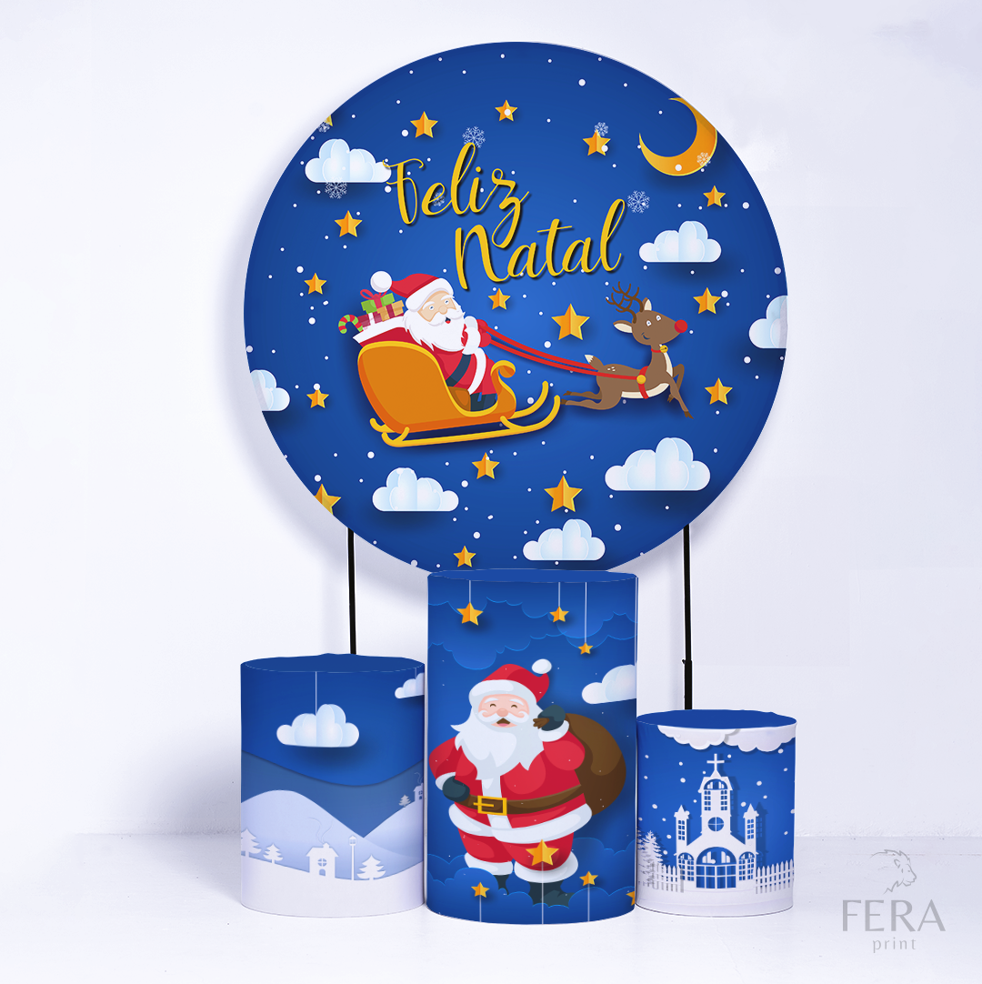 Kit Capa Cilindros + Capa Painel Natal Azul Sublimado