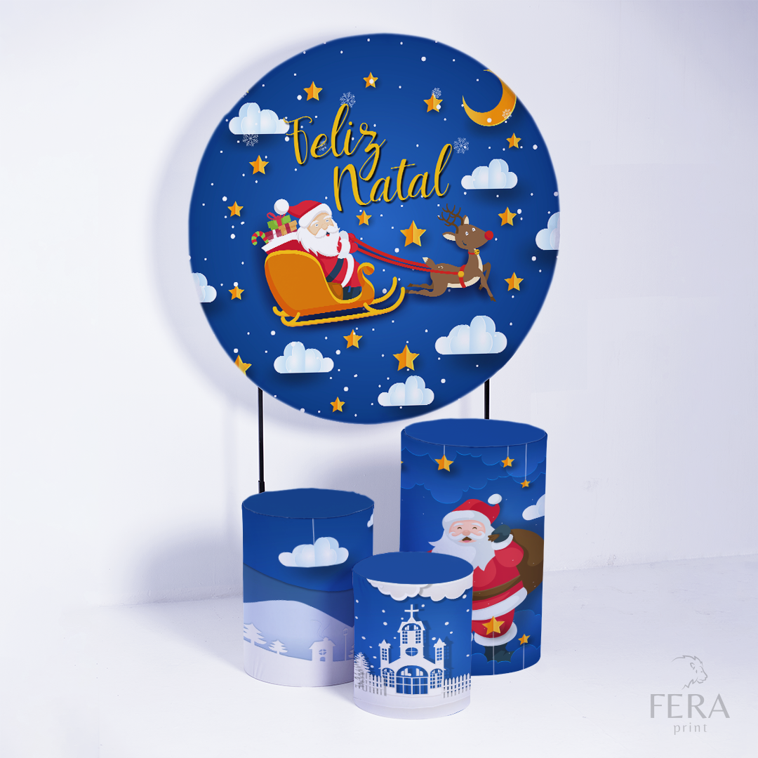 Kit Capa Cilindros + Capa Painel Natal Azul Sublimado