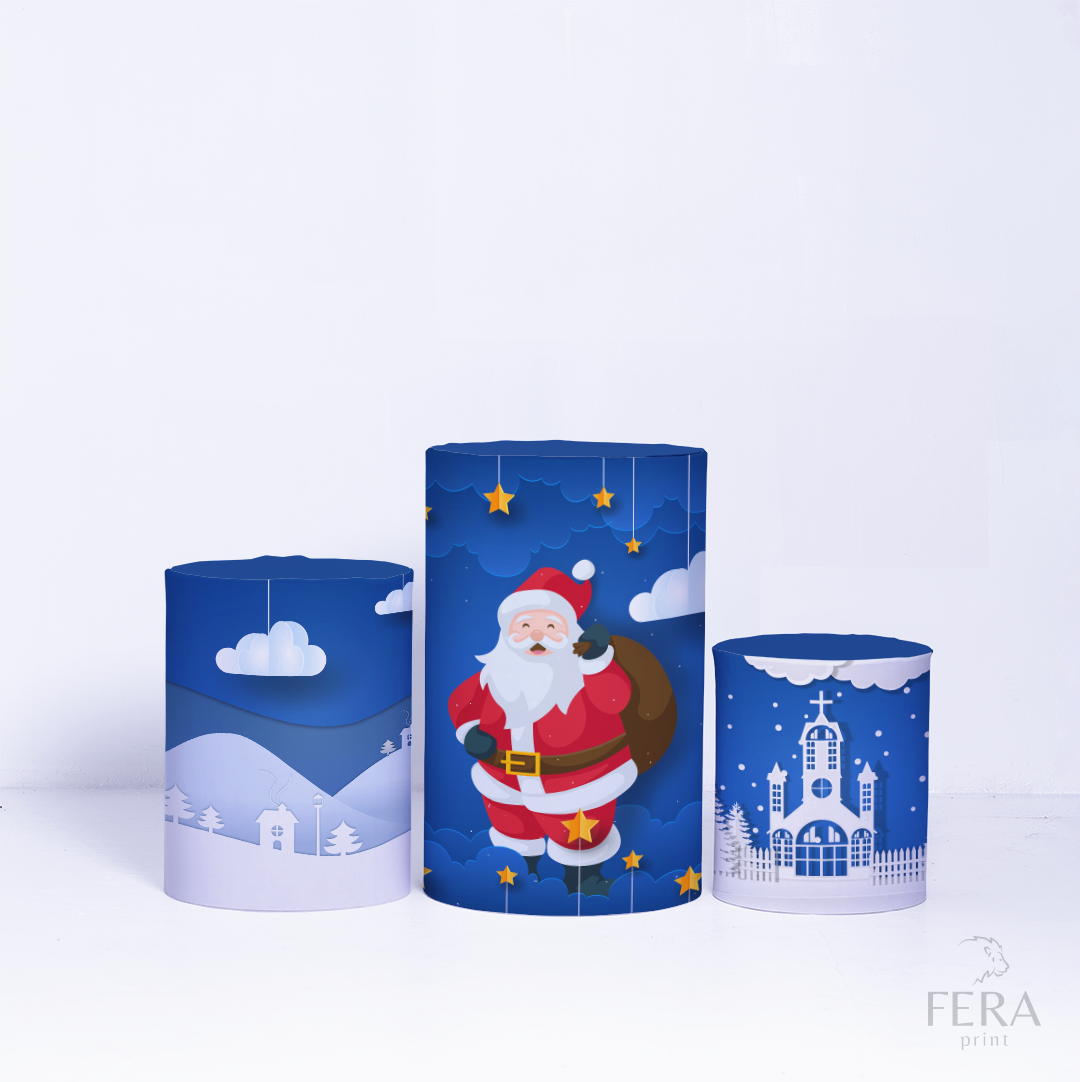 Kit Capa Cilindros + Capa Painel Natal Azul Sublimado