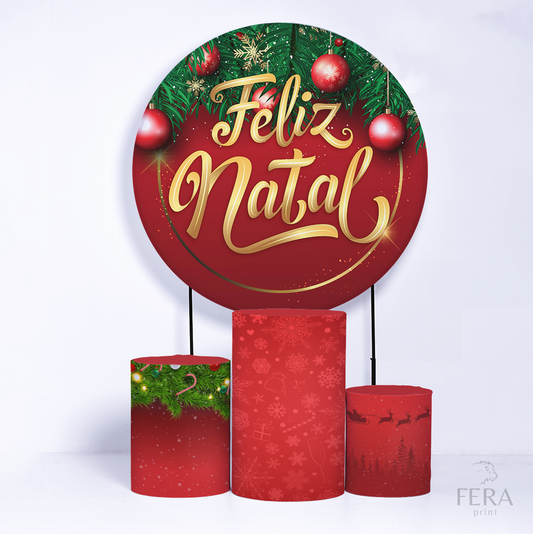 Kit Capa Cilindros + Capa Painel Feliz Natal Dourado Sublimado