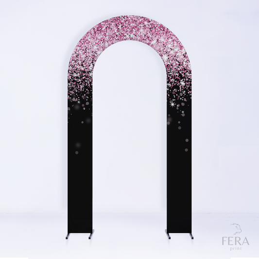 Painel Portal Sublimado Preto e Glitter Rosa c/ Forro